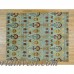 Isabelline One-of-a-Kind Blanco Ikat Hand-Knotted Blue Wool Area Rug OLRG3442